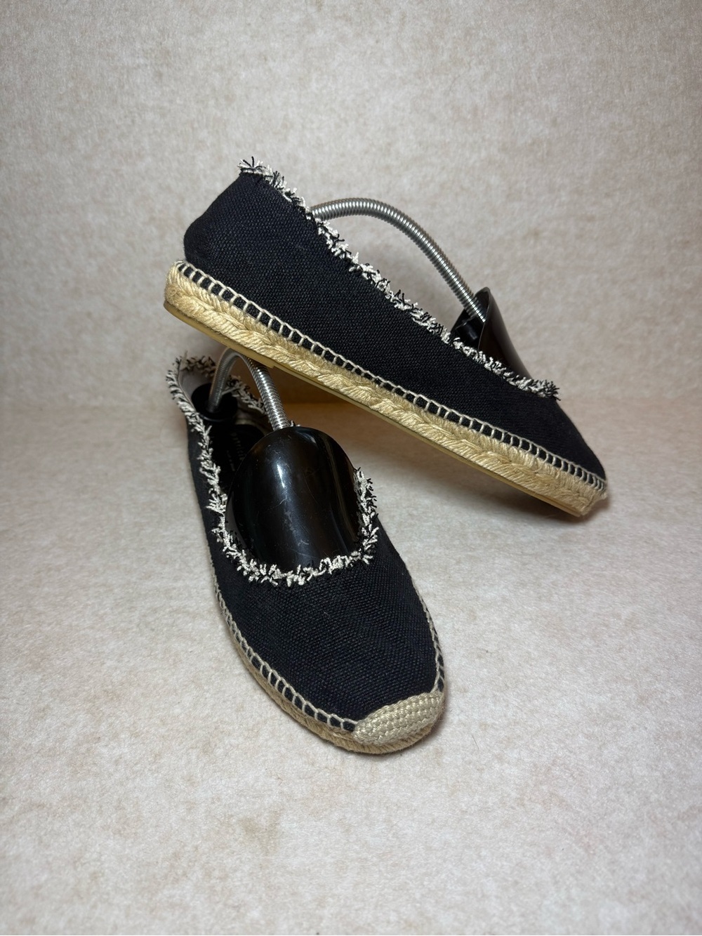 Patricia Green Black Tan Espadrille Mules Flats Loafers Frayed Trim Size US 10
